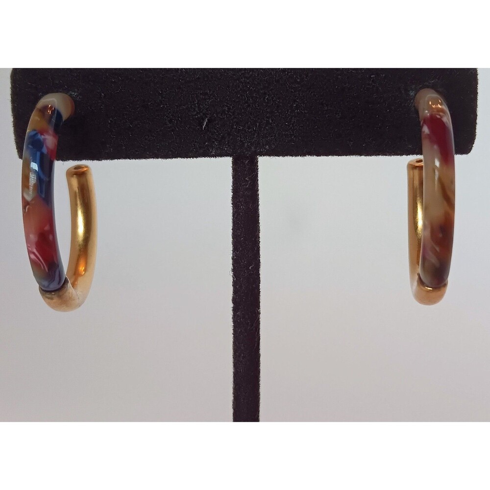 Madewell Sterling Silver Post Tie Dye & Goldtone Lucite Half Hoop Earrings 1.25"